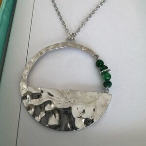 jBloom Fashion Trendy Silver Stainless Steel Pendant Necklace with Green Beads